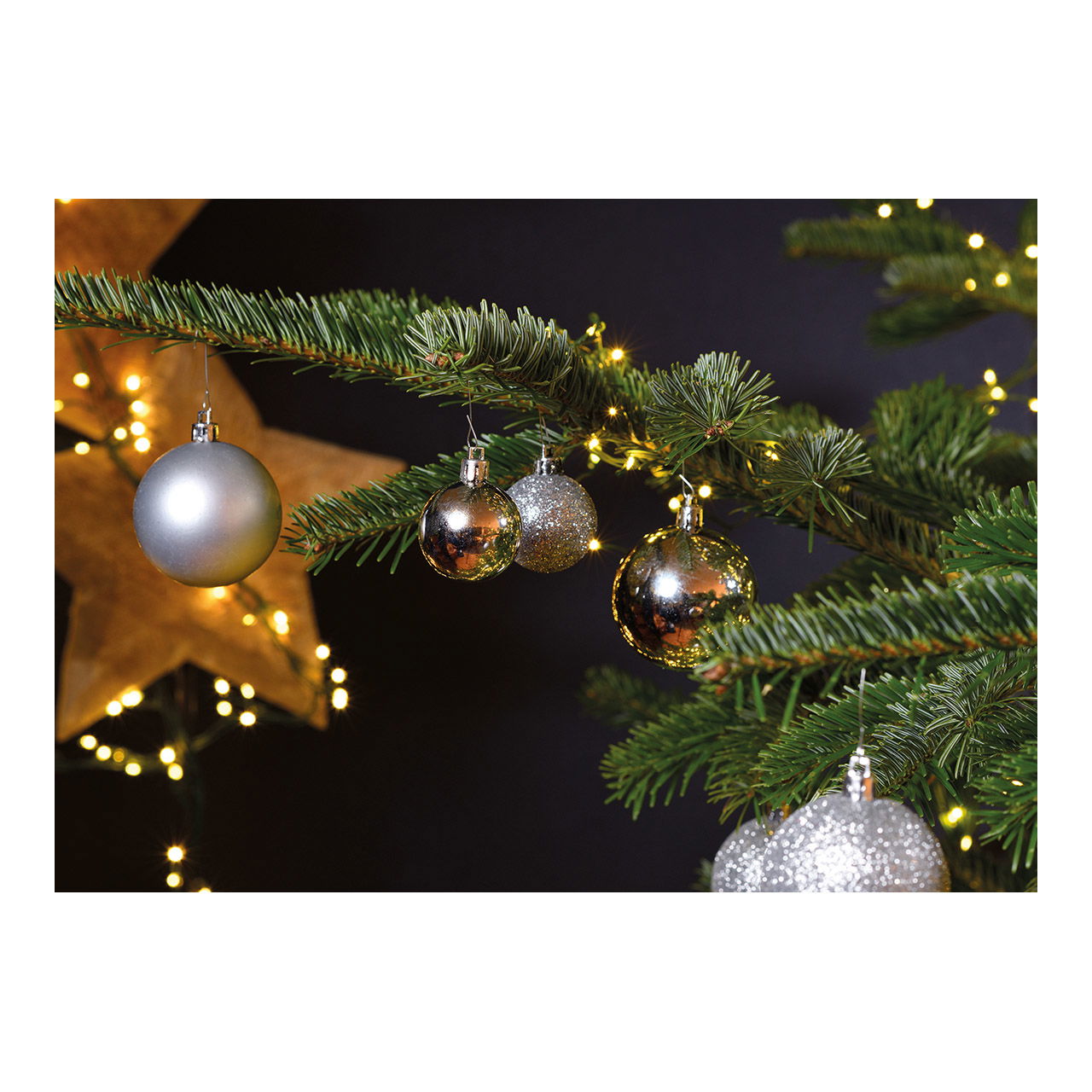 Weihnachtskugeln aus Kunststoff, 50er-Set, Silber Ø3/4/6cm (B/H/T) 23x18x12cm Pflanze, Baum, Zubehör, Tanne, Weihnachtsdekorationen