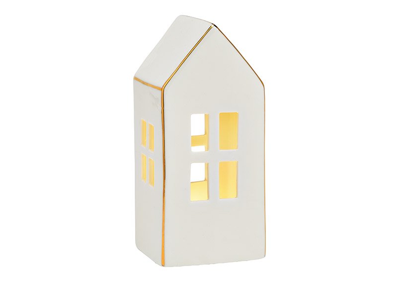Huisje met LED van porselein wit (B/H/D) 6x15x6cm