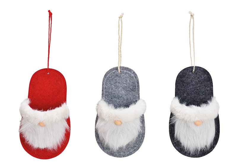 Appendino natalizio Babbo Natale pantofola di feltro grigio, rosso 3-fold, (w/h/d) 8x16x5cm