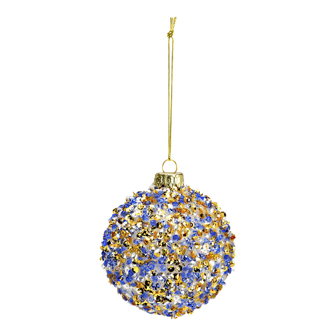 Glass Christmas bauble, purple/gold Ø8cm Glitzerkugel, Ornament, Glitzer, Blau-gold, Dekoration