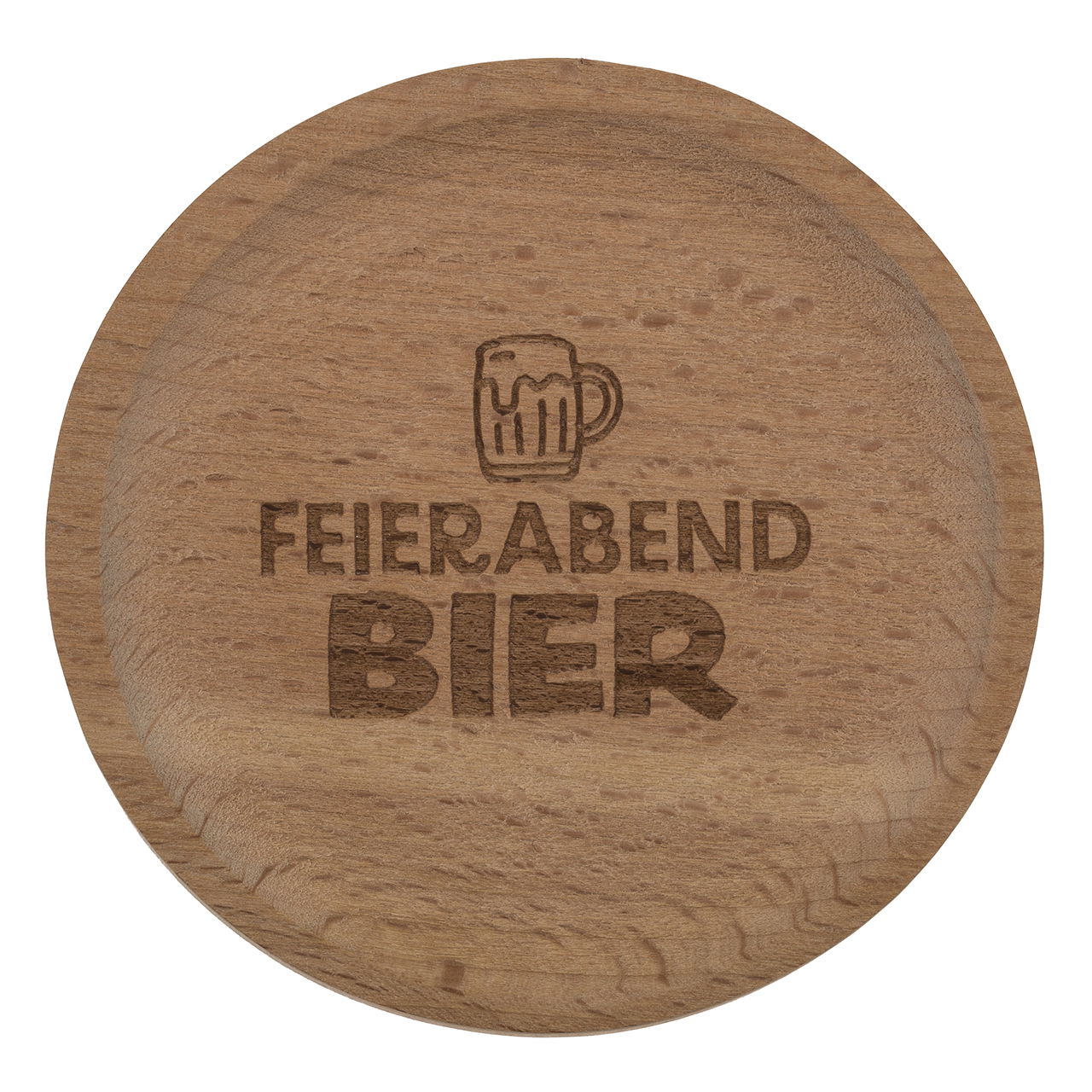 Posavasos con refrán y abrebotellas de madera, cuádruple, natural (ancho/alto/alto) 8x1x8cm 24pzs. en expositor Töpferei, Logo