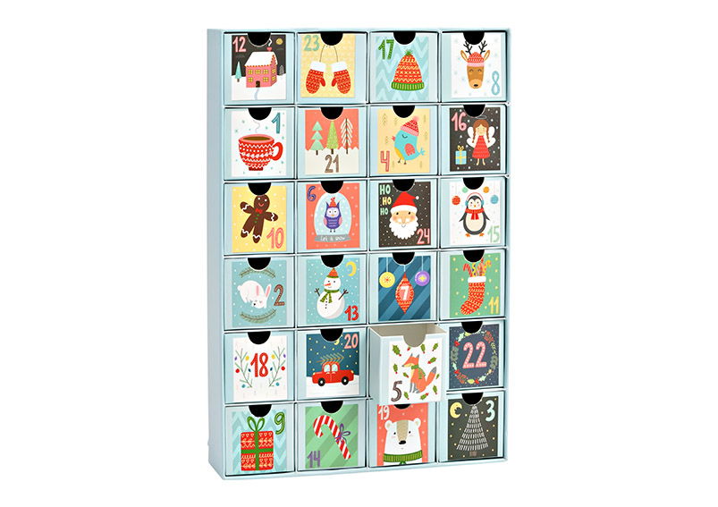 Adventskalender aus Papier/Pappe, 24 Boxen Ø6cm, Blau (B/H/T) 26x39x6cm