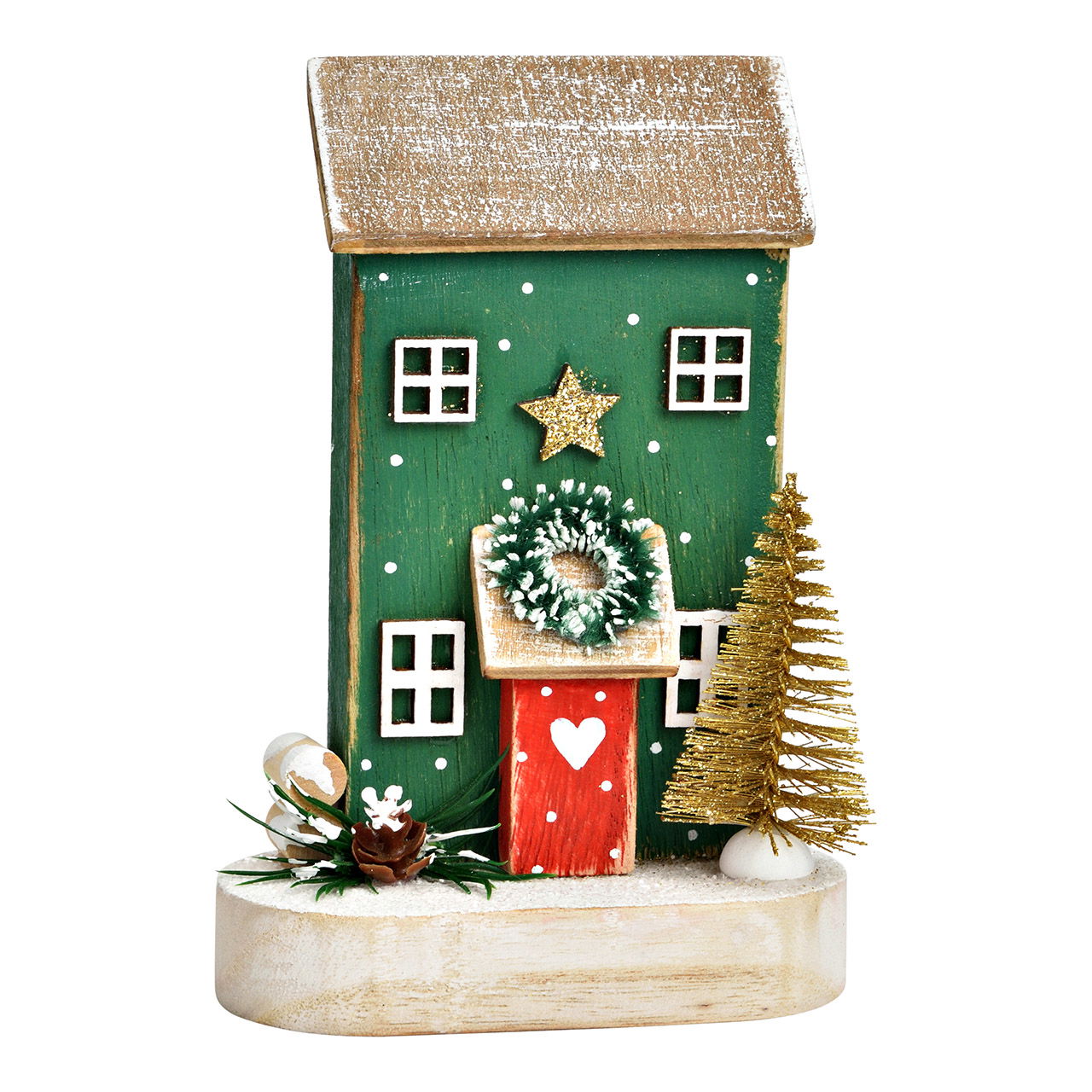 Aufsteller Haus Weihnachts Dekor aus Holz, Bunt (B/H/T) 10x14x5cm