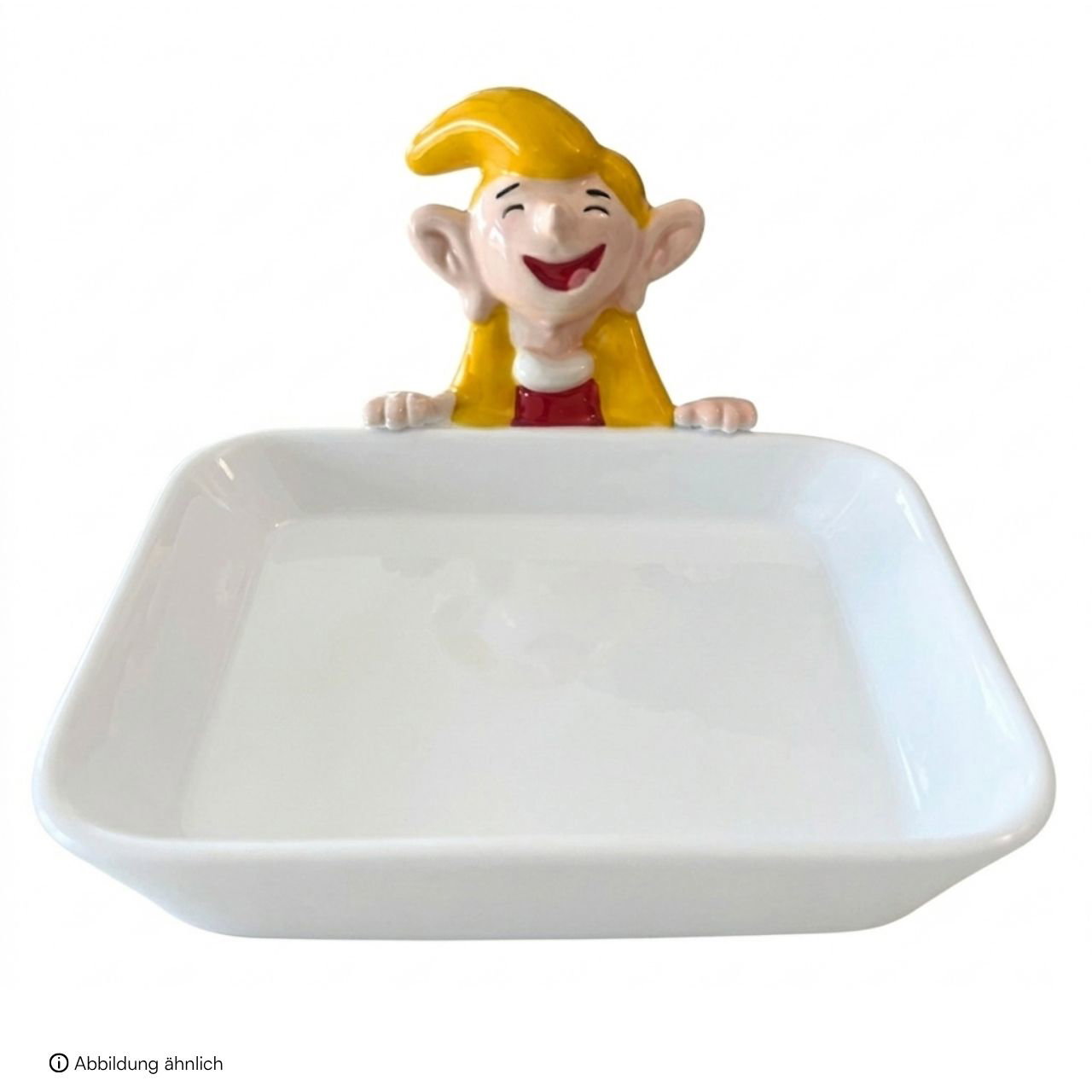 Weihnachtsmann & Co. KG Schale mit Trixi aus Keramik, Beige/Rot (B/H/T) 17x10x14cm erkennungsfigur, handteller, keramik-schale, tierfigur, gelb, figurine, Keksdose/Schale?, Dekorationsschale, fröhliche Figur, Schale mit Figur