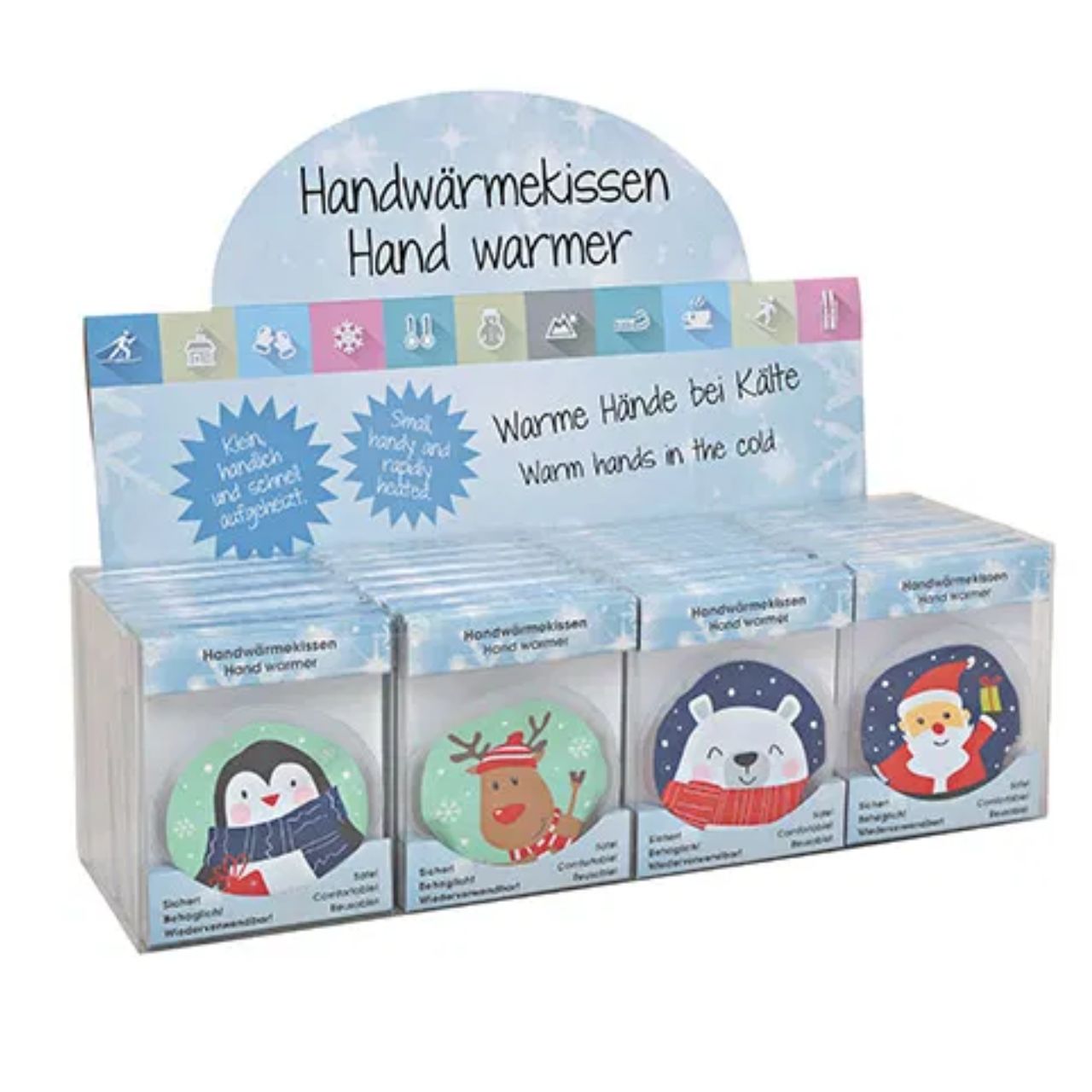 Réchauffeur de poche Père Noël, pingouin, élan, ours en plastique Multicolore 4 fois, Ø9cm Visitenkarte, Papier, Text