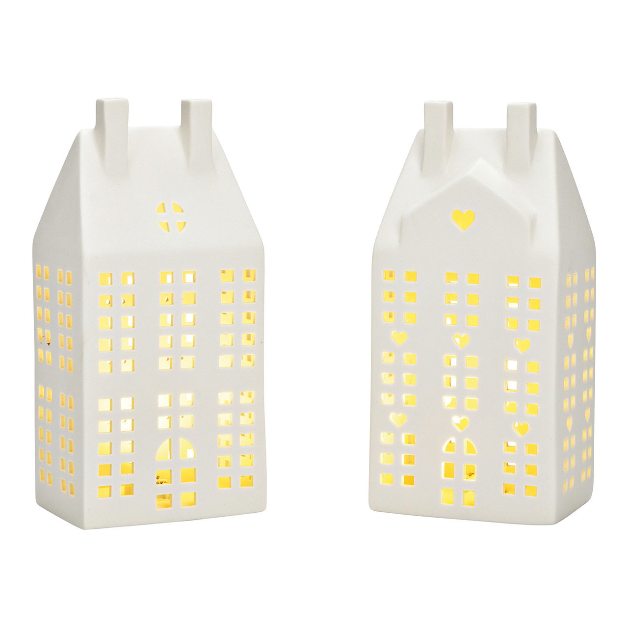 Maison lumineuse LED en céramique, 2 fois, blanc (L/H/P) 10x22x8cm Lampe