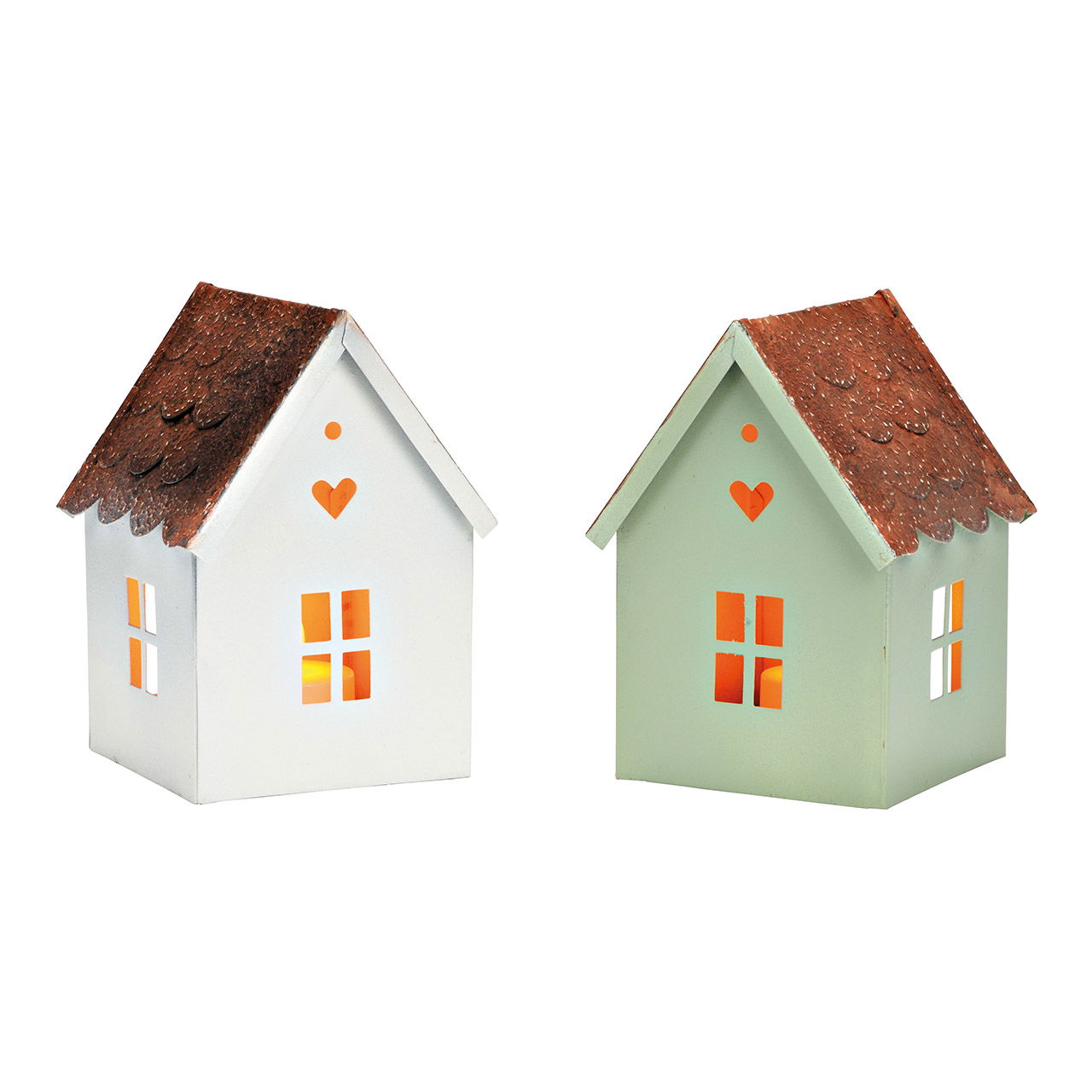 Photophore maison en métal vert, blanc 2 fois, (L/H/P) 10x13x9cm Photophore maison en métal vert, blanc 2 fois, (L/H/P) 10x13x9cm