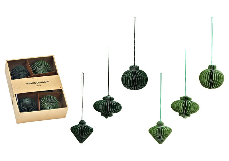 Set de 6 suspensions Honeycomb, en papier/carton vert 3 fois, (L/H/P) 10x13x4cm Ø4cm