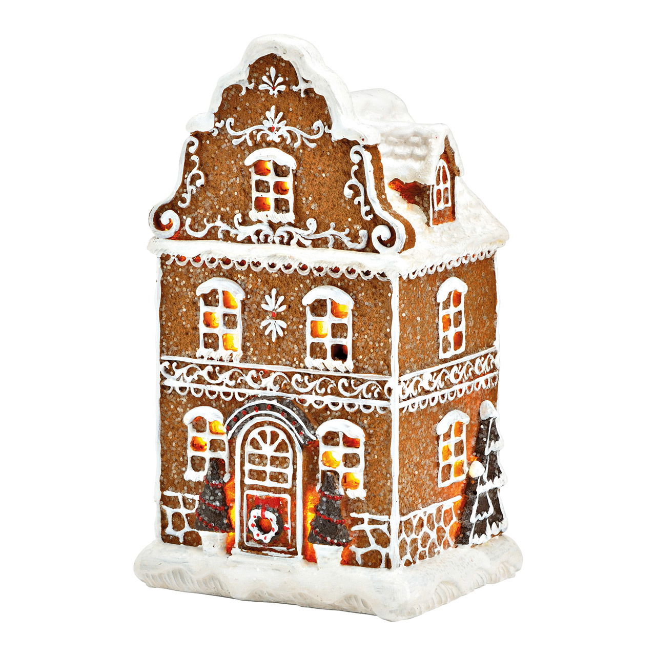 Lichthaus Lebkuchen mit Schnee aus Poly, Braun/Weiß (B/H/T) 12x20x9cm