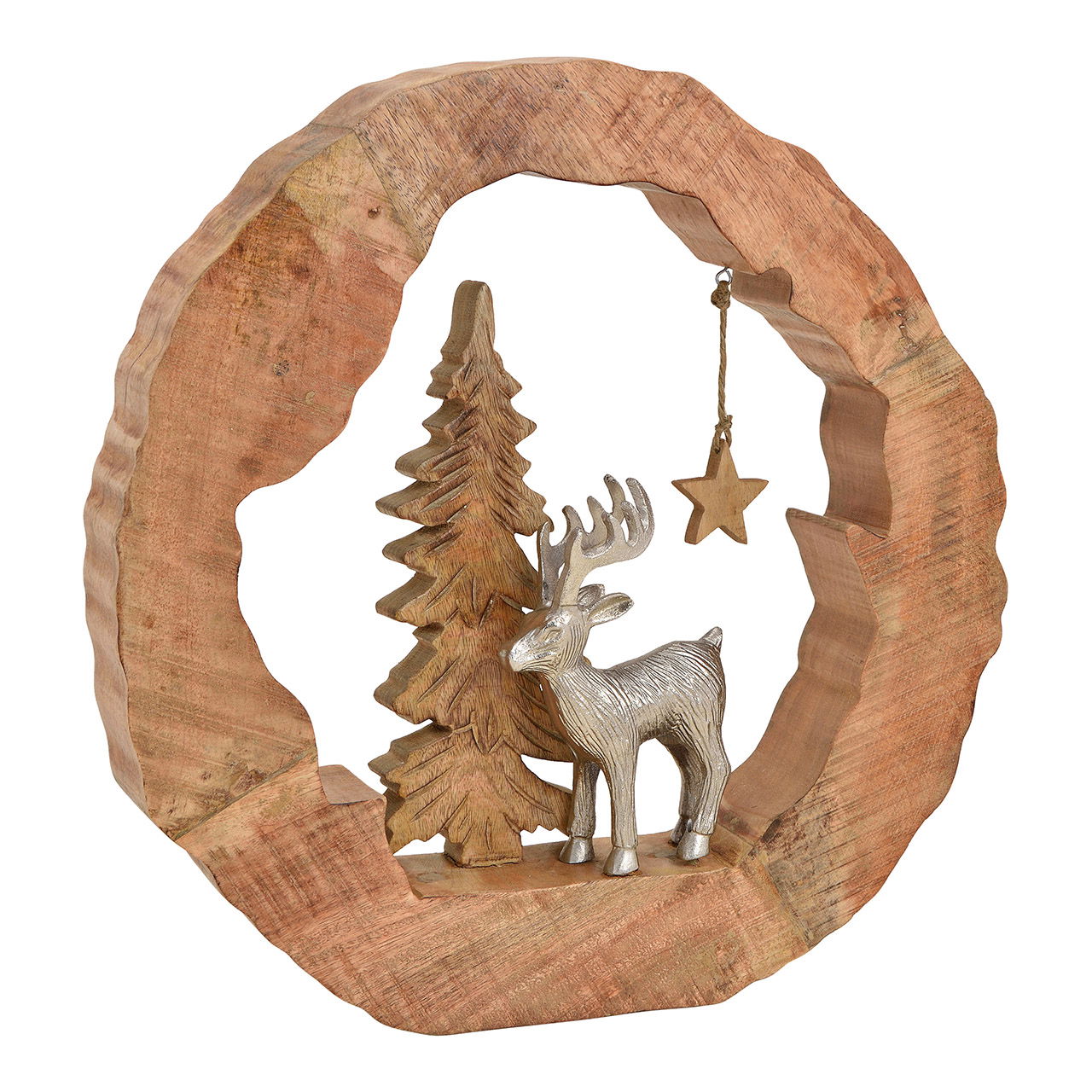 Display stand elk alu with tree in ring mangowood brown 45x48x8cm