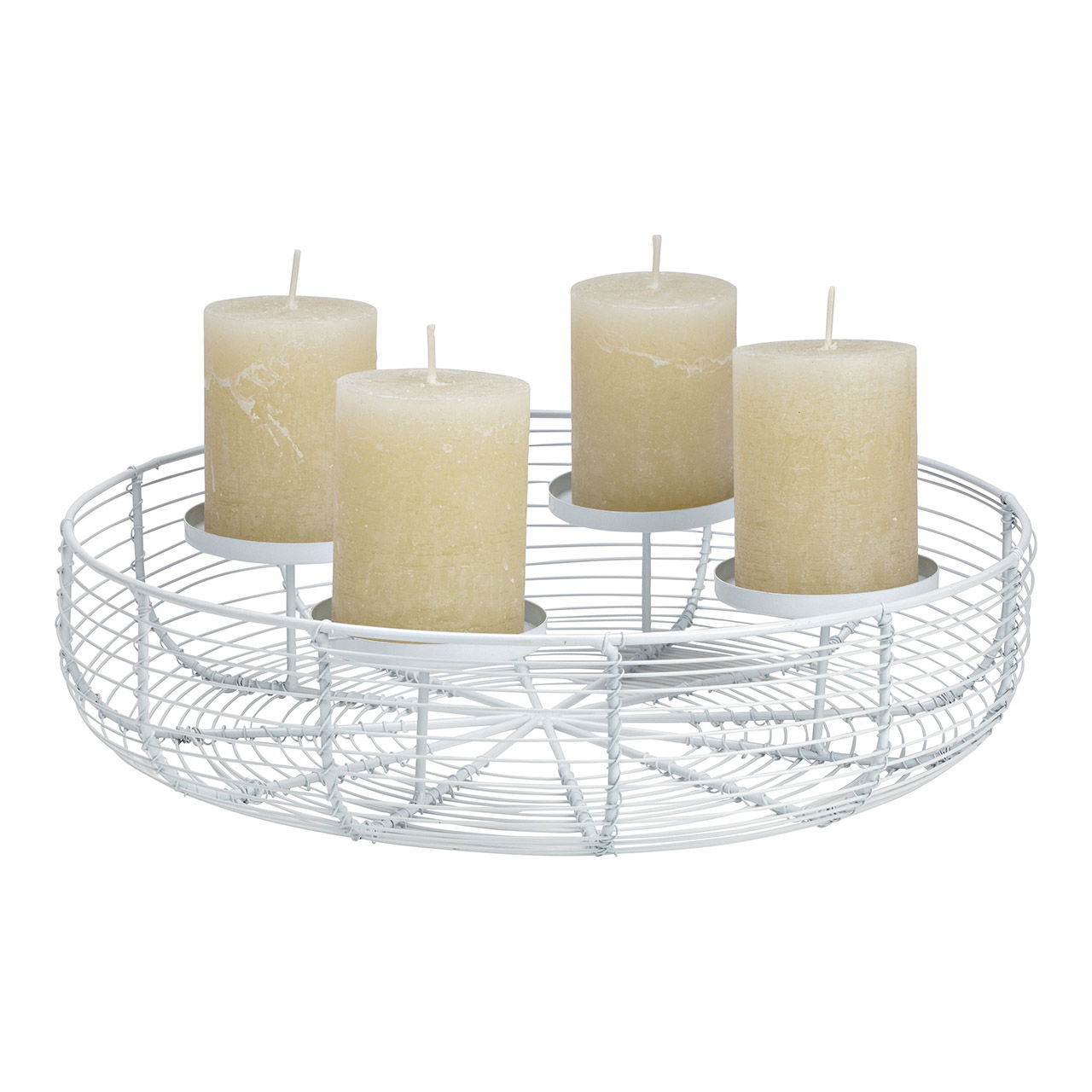 Adventskranz aus Metall, Korb, Weiß (B/H/T) 36x9x36cm Adventskranz aus Metall, Korb, Weiß (B/H/T) 36x9x36cm