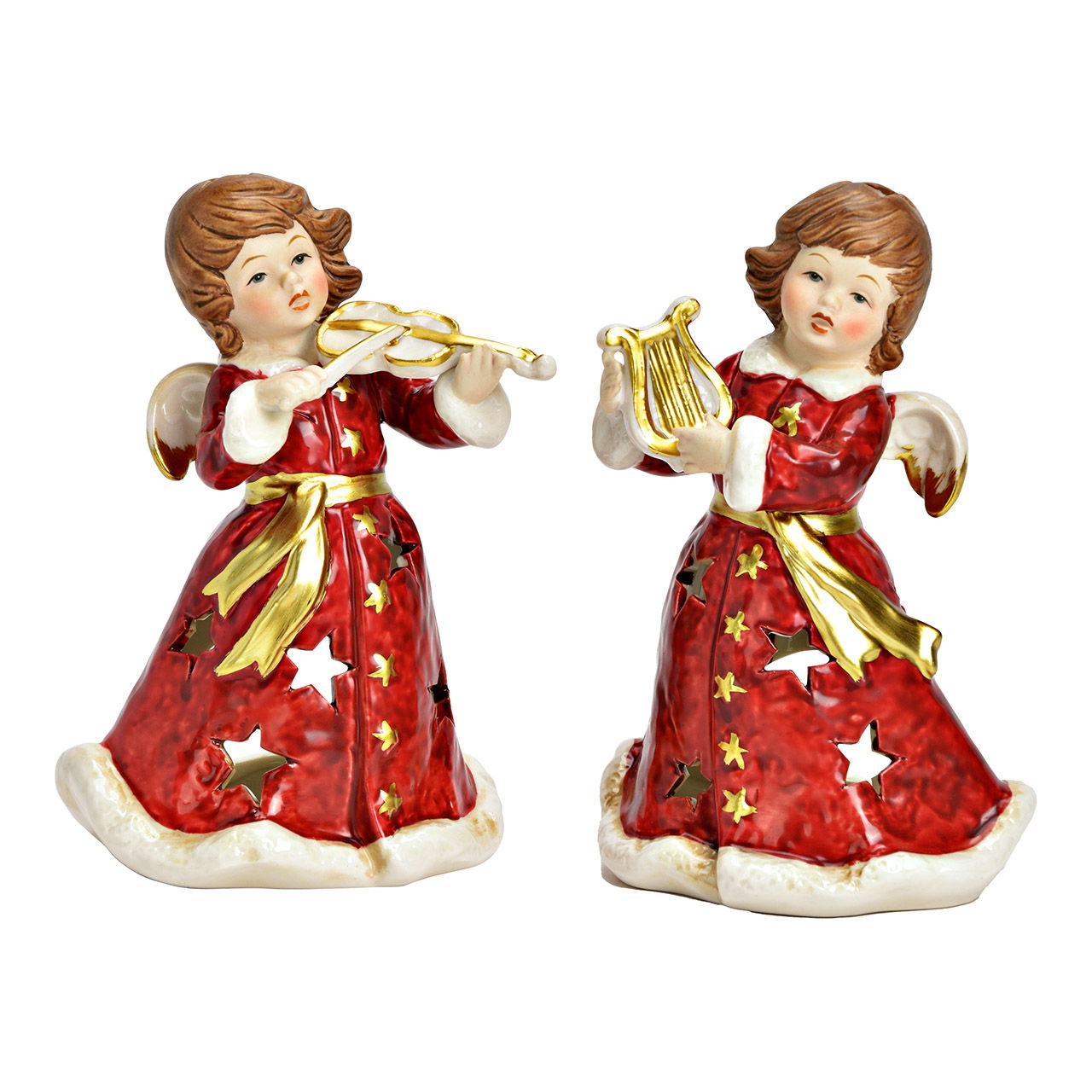 Porcelain lantern angel, 2-fold, red (W/H/D) 9x14x8cm