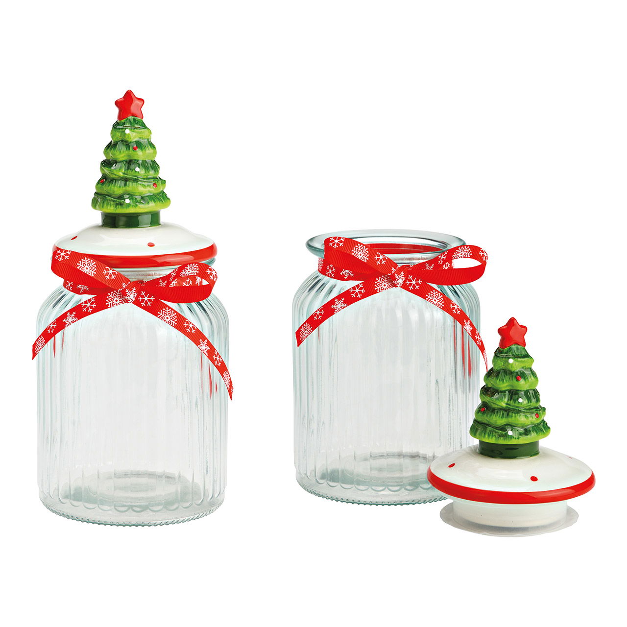 Bocal à provisions avec couvercle sapin en céramique en verre transparent (L/H/P) 11x24x11cm 600ml