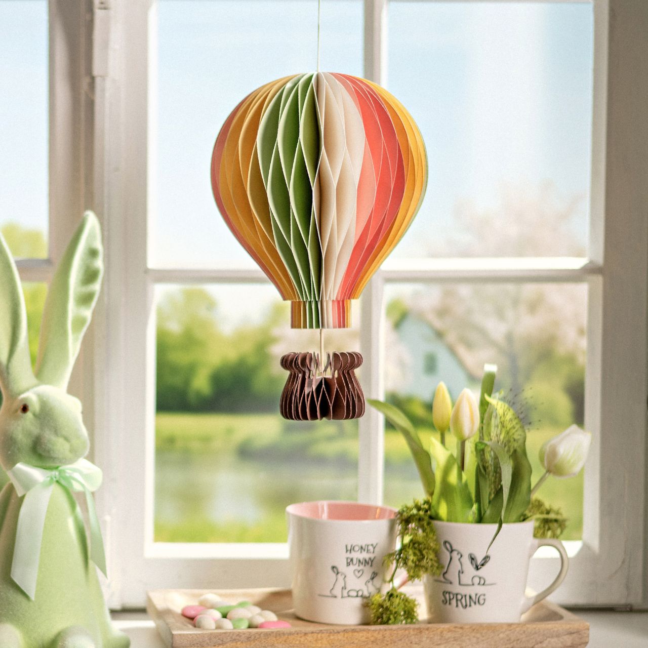 Hänger Honeycomb Heißluftballon aus Papier/Pappe, Bunt (B/H/T) 25x39x25cm Ballon, Flugzeug, Heißluftballon, Transport, Fahrzeug