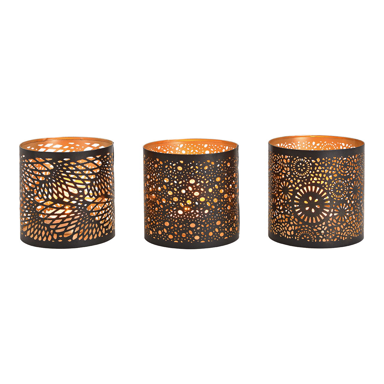 Metalen lantaarn, zwart en goud, drievoudig, Ø 12x13 cm Metalen lantaarn, zwart en goud, drievoudig, Ø 12x13 cm