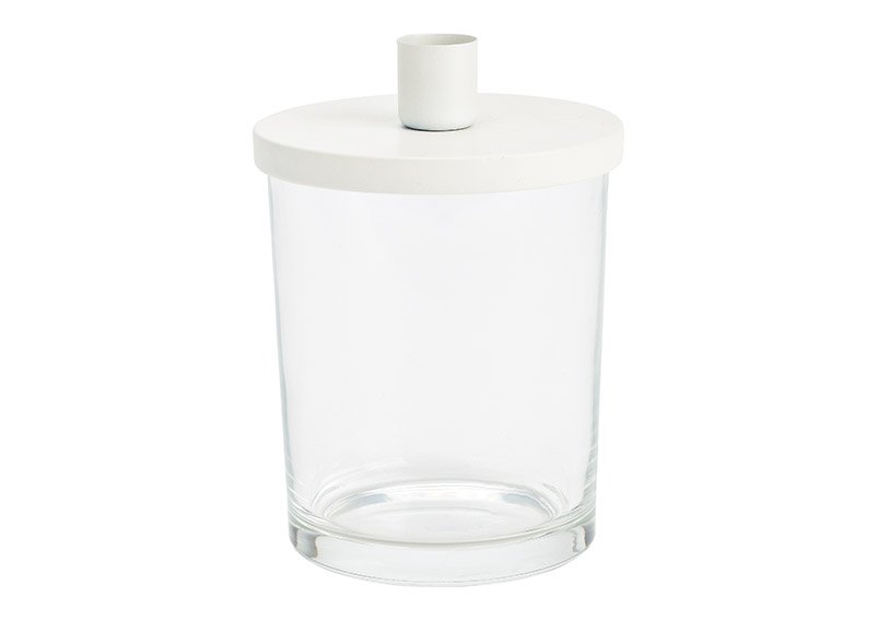 Kerzenhalter aus Glas transparent, Metall weiß (B/H/T) 10x14x10cm