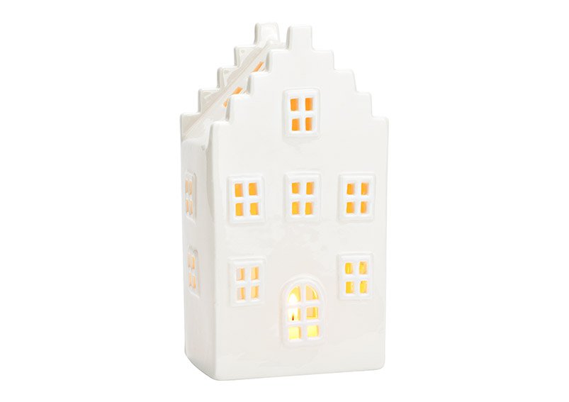 Photophore maison brillant en céramique blanche (L/H/P) 11x20x8cm