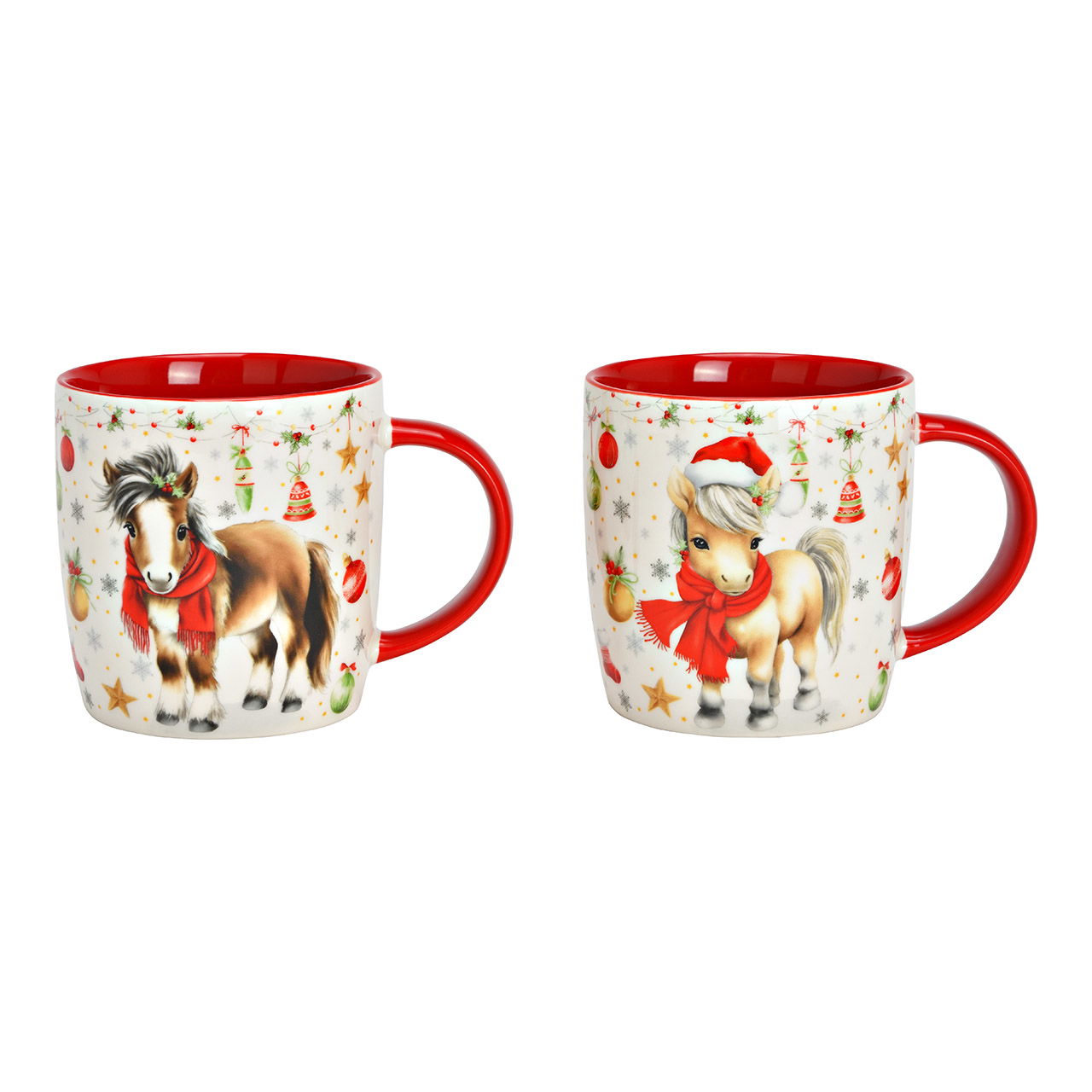 Becher Pferd Weihnachts Dekor aus Porzellan, 2-fach, Rot (B/H/T) 12x9x8cm 350ml