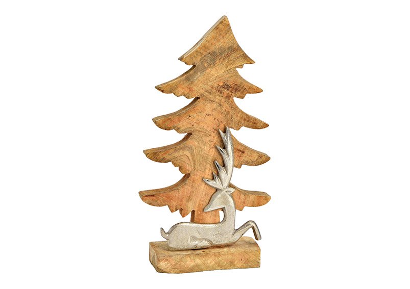 Présentoir sapin décor cerf en bois de manguier naturel (L/H/P) 19x37x6cm