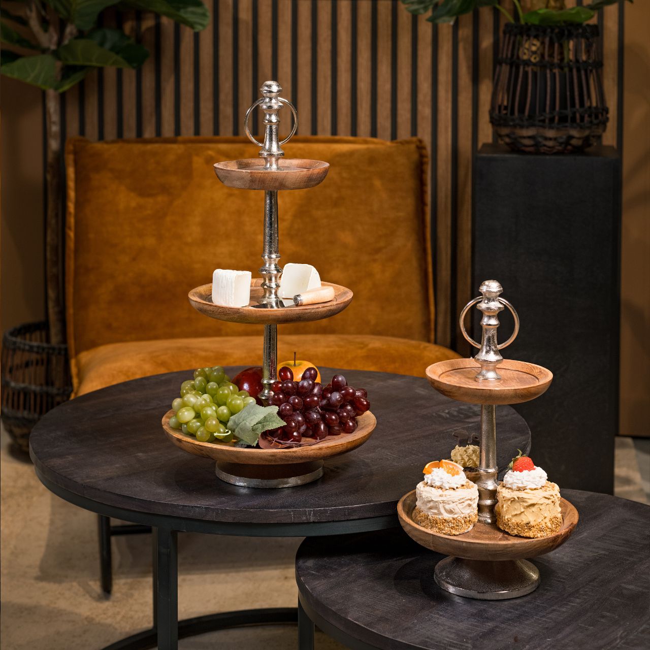 Etagère 2er hout/metaal 33x15/25cm dia Etagère 2er hout/metaal 33x15/25cm dia