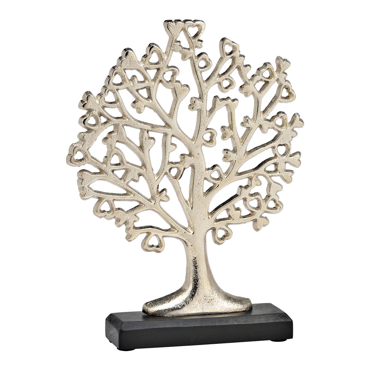 Aufsteller Baum auf Mangoholz Sockel aus Metall silber (B/H/T) 20x27x5cm