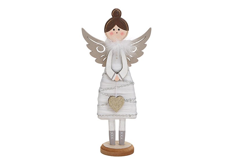 Angel made of wood, textile white (w / h / d) 15x32x7cm