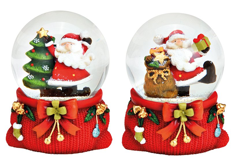 Globo di neve Babbo Natale in poli, vetro rosso 2 volte, (w/h/d) 7x9x7cm