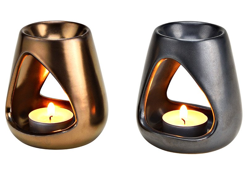 Fragrance lamp ceramic gray, copper 2-fold, (W/H/D) 9x10x9cm