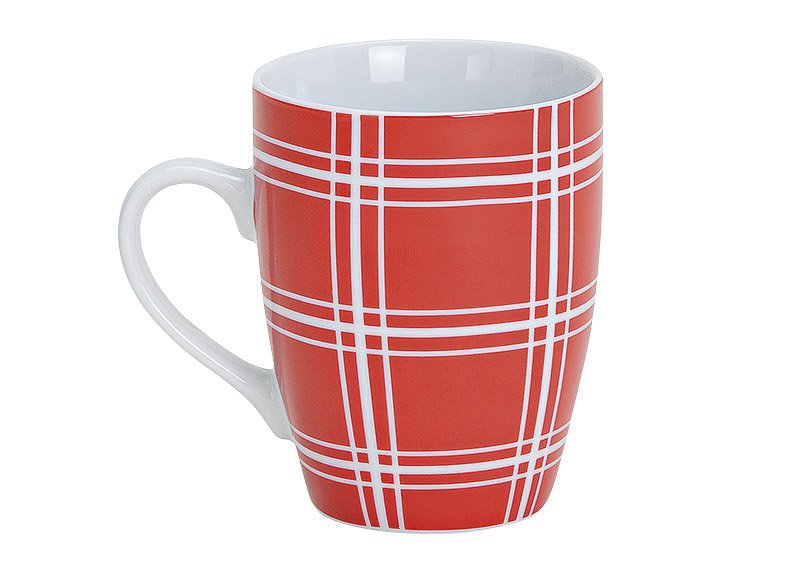 Mug stripes red-white porc. 10 cm