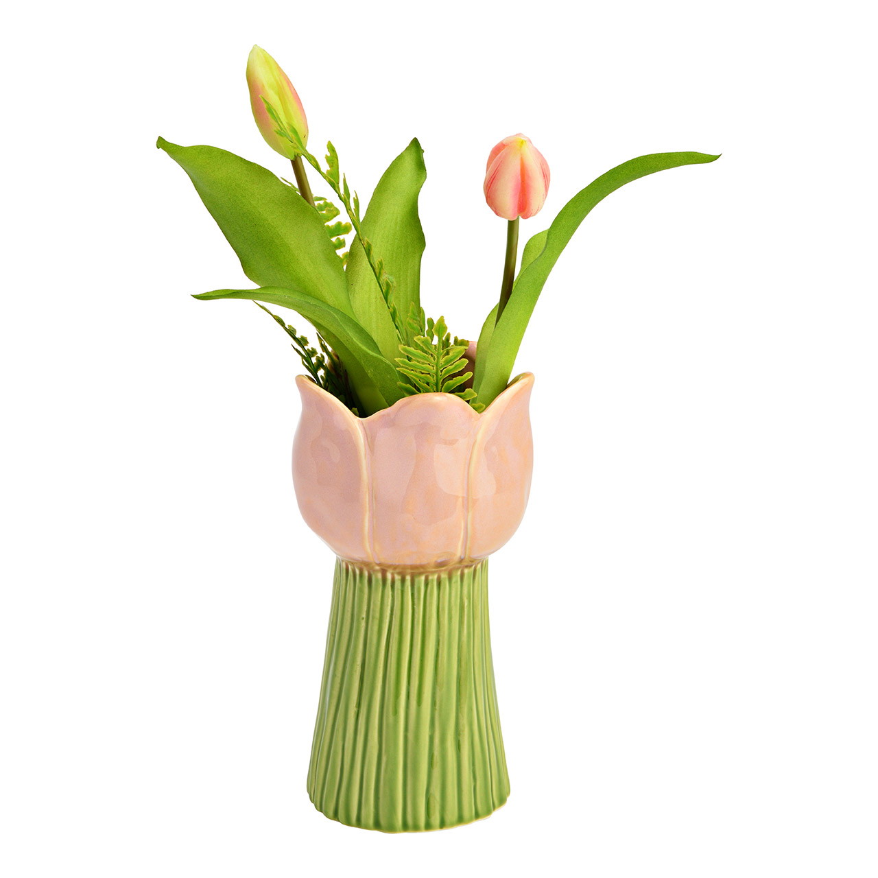 Vase Tulpe aus Porzellan, Pink/Grün (B/H/T) 9x18x9cm | 10045376