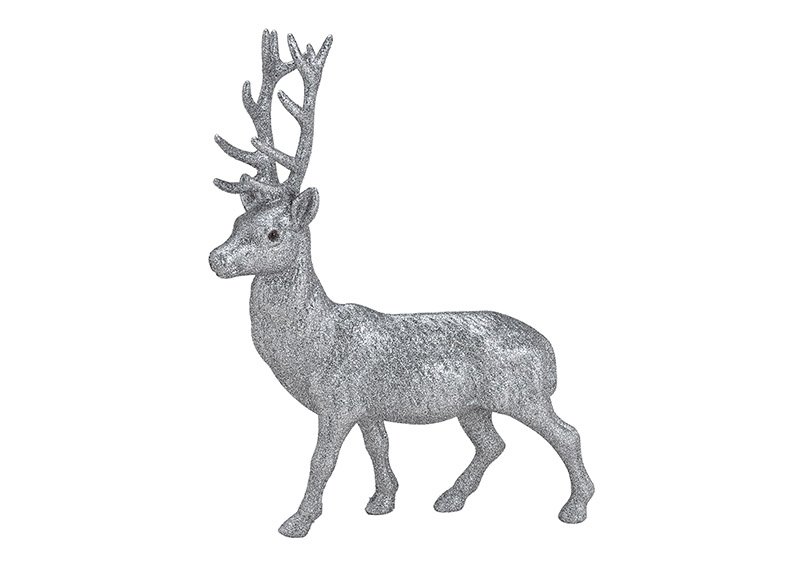 Deer with glitter plastic grey, 30x39x7cm