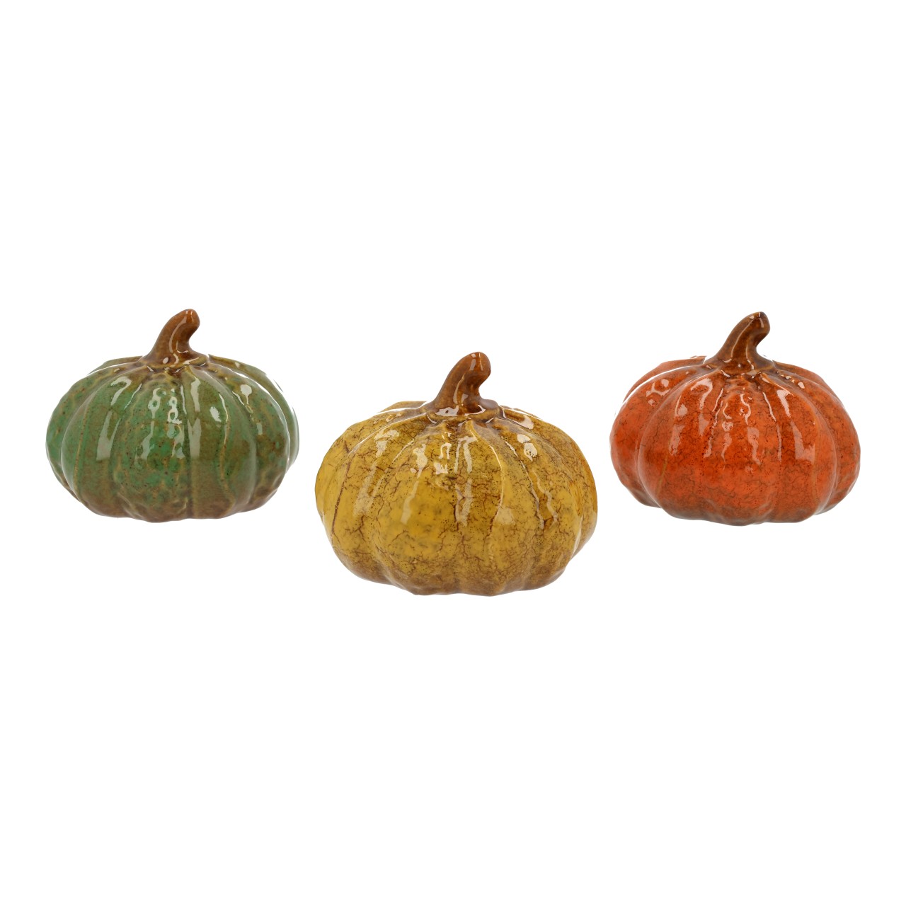 Kürbis aus Porzellan Orange/Gelb/Grün 3-fach sortiert (B/H/T) 13x10x13cm Kürbis, Mini-Kürbis, Grün braun orange, Keramik, Dekoration