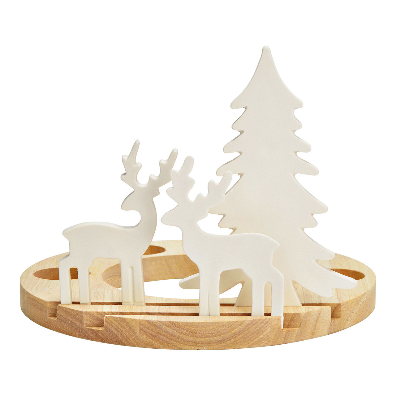 Decorazione dell'Avvento albero/cervo in porcellana/legno, bianco (L/H/D) 23x17x23cm