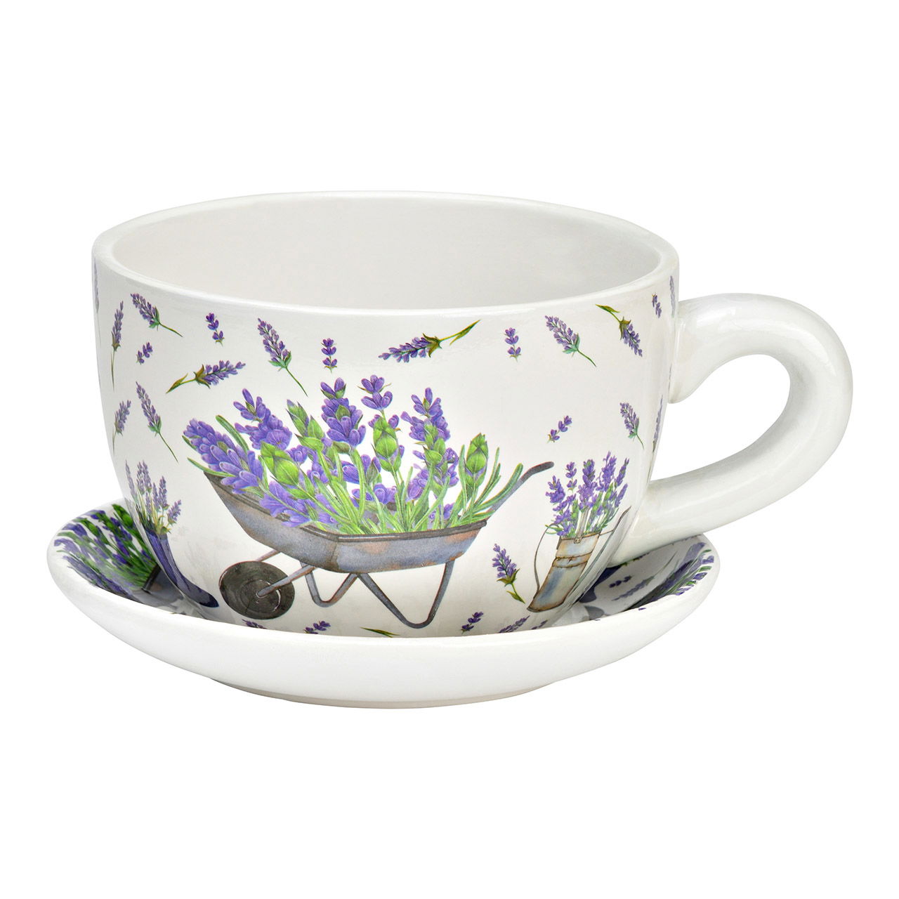 Blumentopf Tasse Lavendel Dekor aus Keramik, Lila (B/H/T) 20x12x15cm