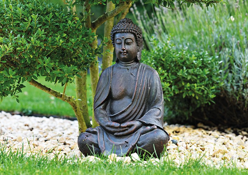 Bouddha assis en brunen poly, 24 x 23 x 38 cm