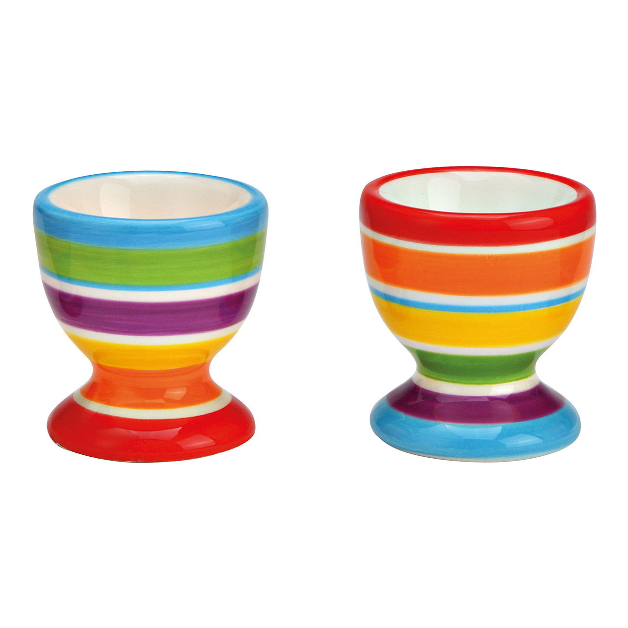 Striped ceramic egg cup, 2-fold, colorful (W/H/D) 5x6x5cm