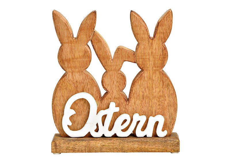 Espositore coniglietto con scritta Pasqua in legno di mango naturale, bianco (L/H/D) 21x22x5cm