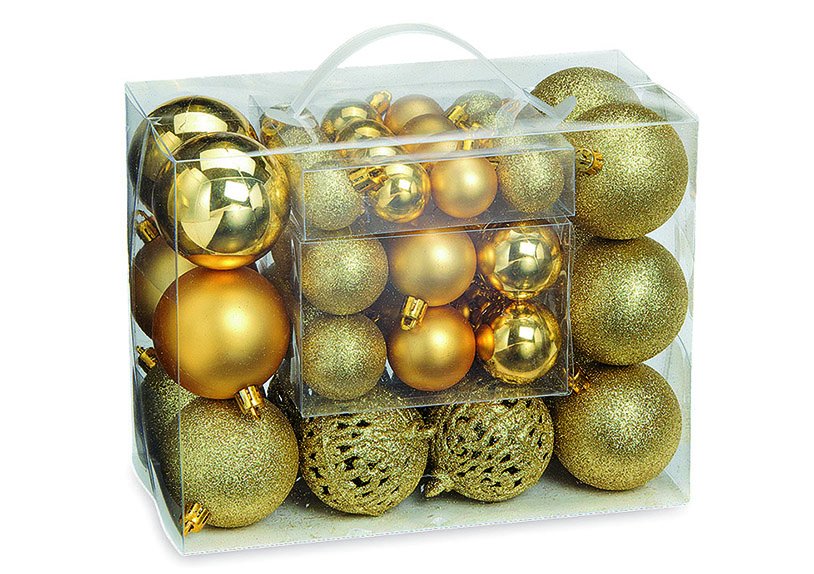 Set de boules de Noël en plastique or Lot de 50, (L/H/P) 23x18x12cm Ø 3/4/6 cm