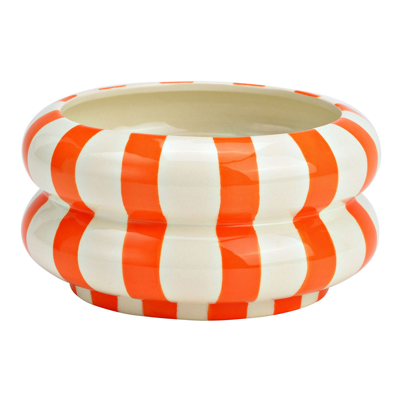 Deko Schale gestreift aus Keramik, Orange/Weiß (B/H/T) 15x8x15cm Deko Schale gestreift aus Keramik, Orange/Weiß (B/H/T) 15x8x15cm