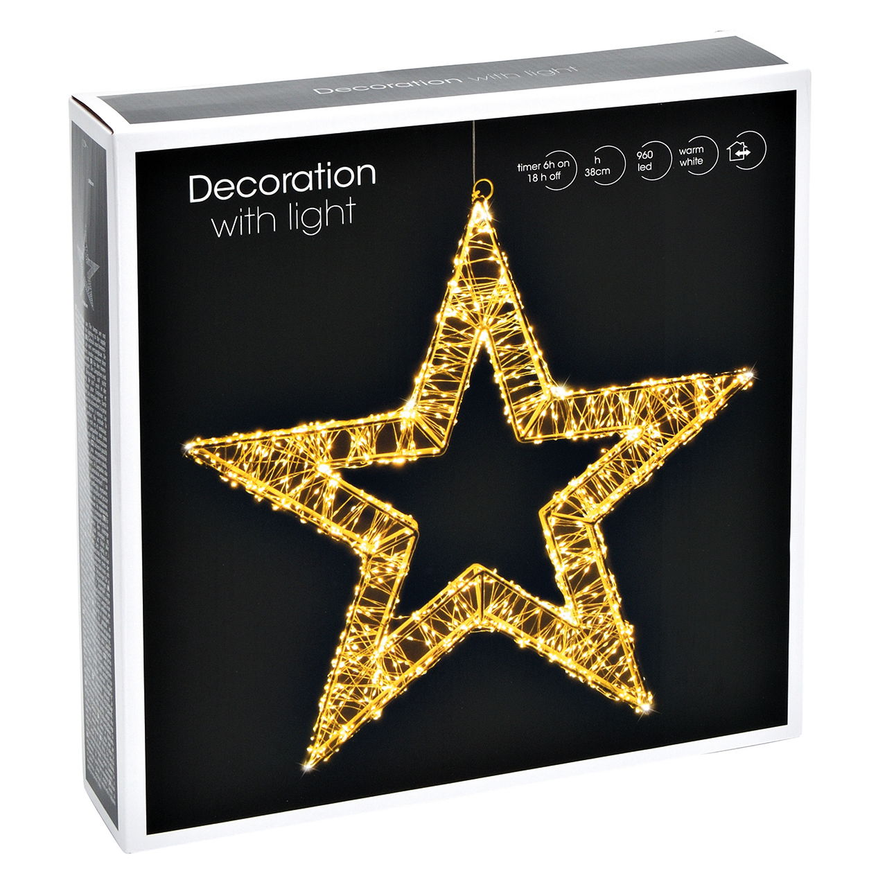 Star light 1440 LED extra warm white with timer 6/18, IP44 adapter made of black plastic (W/H/D) 50x50x8cm Star light 1440 LED extra warm white with timer 6/18, IP44 adapter made of black plastic (W/H/D) 50x50x8cm