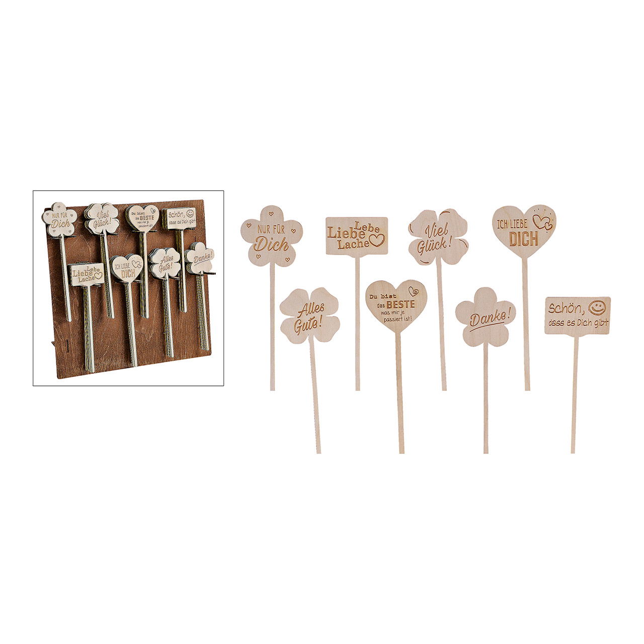 Houten display ALGEMEEN Plantenstekers 80 st. op display van hout natuur 8-voudig, (B/H) 7x28cm