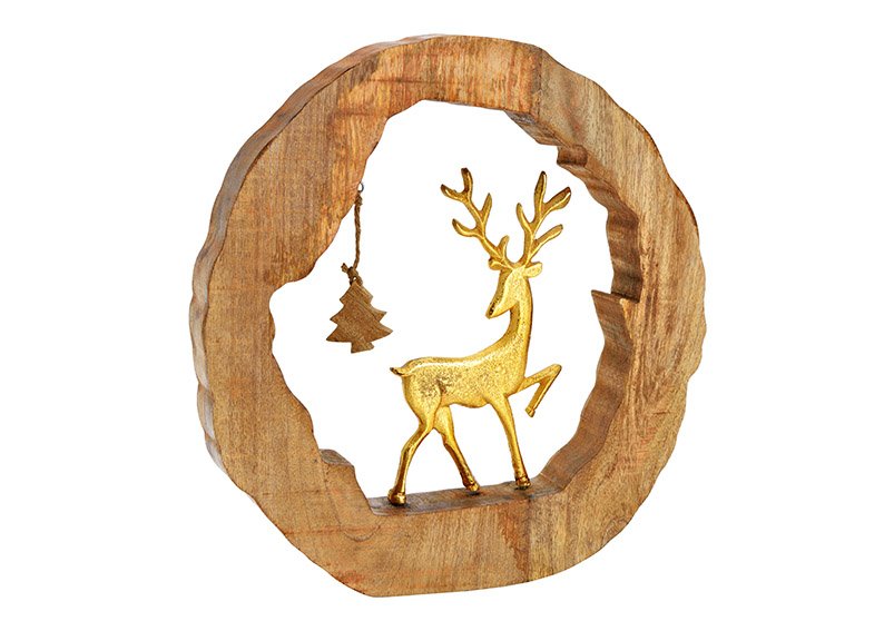 Expositor ciervo en madera de mango círculo de metal dorado (c/h/d) 36x38x5cm