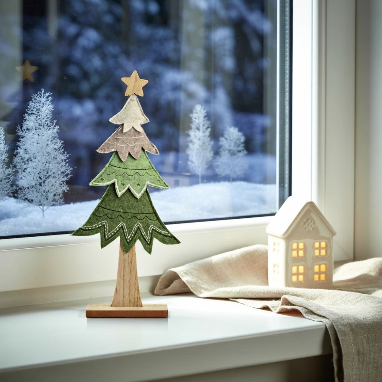 Soporte para árbol de Navidad sobre base de madera de fieltro verde (A/A/P) 20x43x5cm