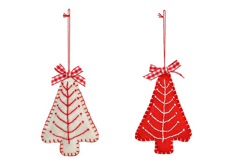 Hanger fir tree of felt red, white 2-fold, (W/H/D) 8x12x2cm