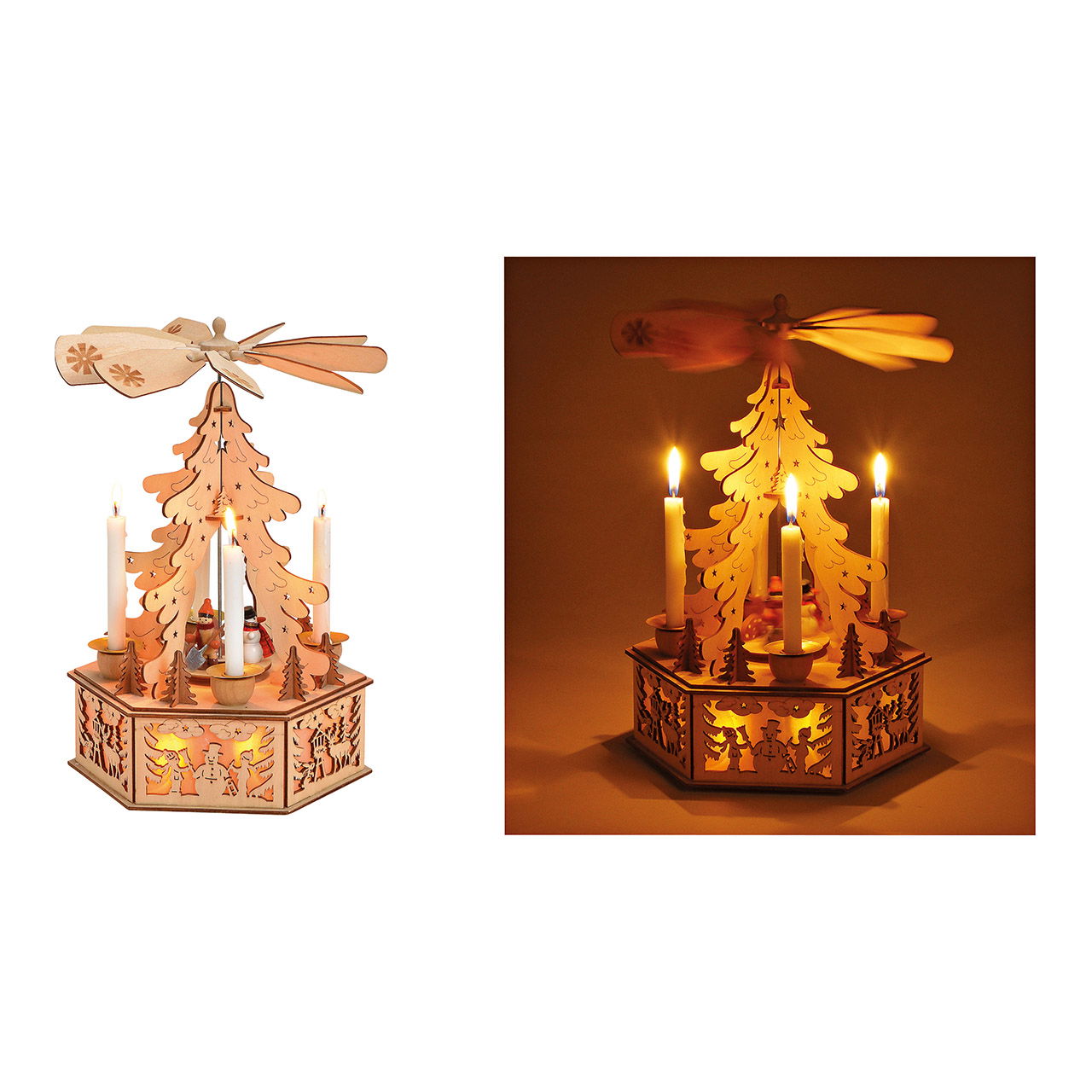 Scène d'hiver avec éclairage et bougeoir en bois (L/H/P) 18x32x18cm Scène d'hiver avec éclairage et bougeoir en bois (L/H/P) 18x32x18cm