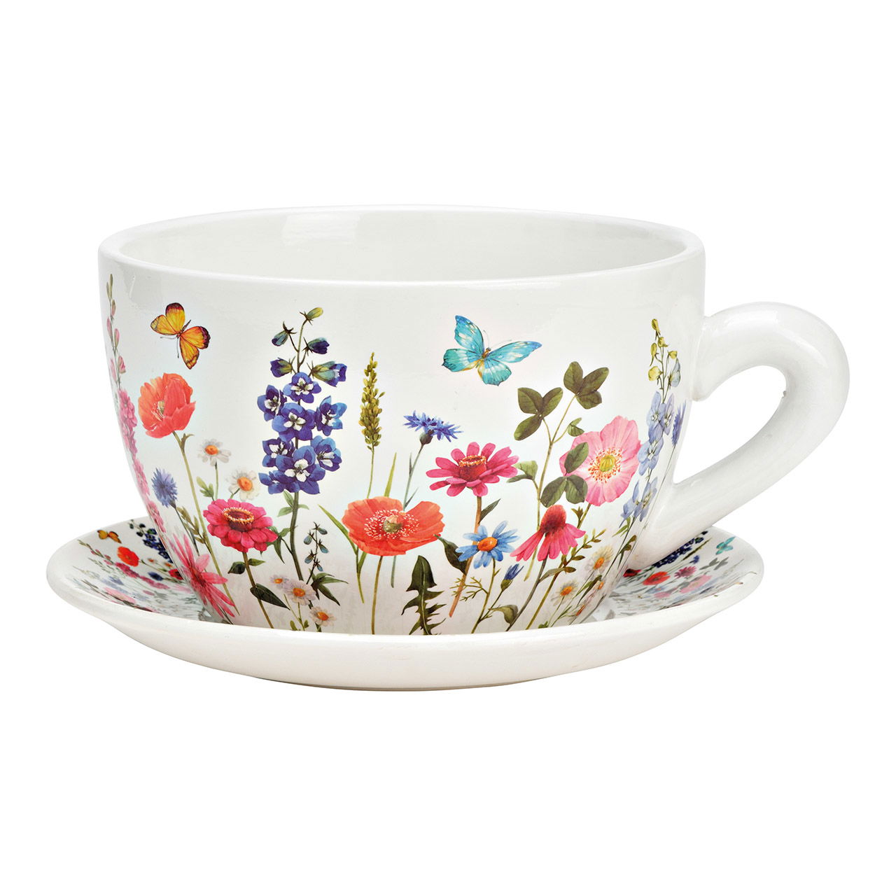 Blumentopf Tasse aus Keramik bunt (B/H/T) 25x14x23cm Blumentopf Tasse aus Keramik bunt (B/H/T) 25x14x23cm