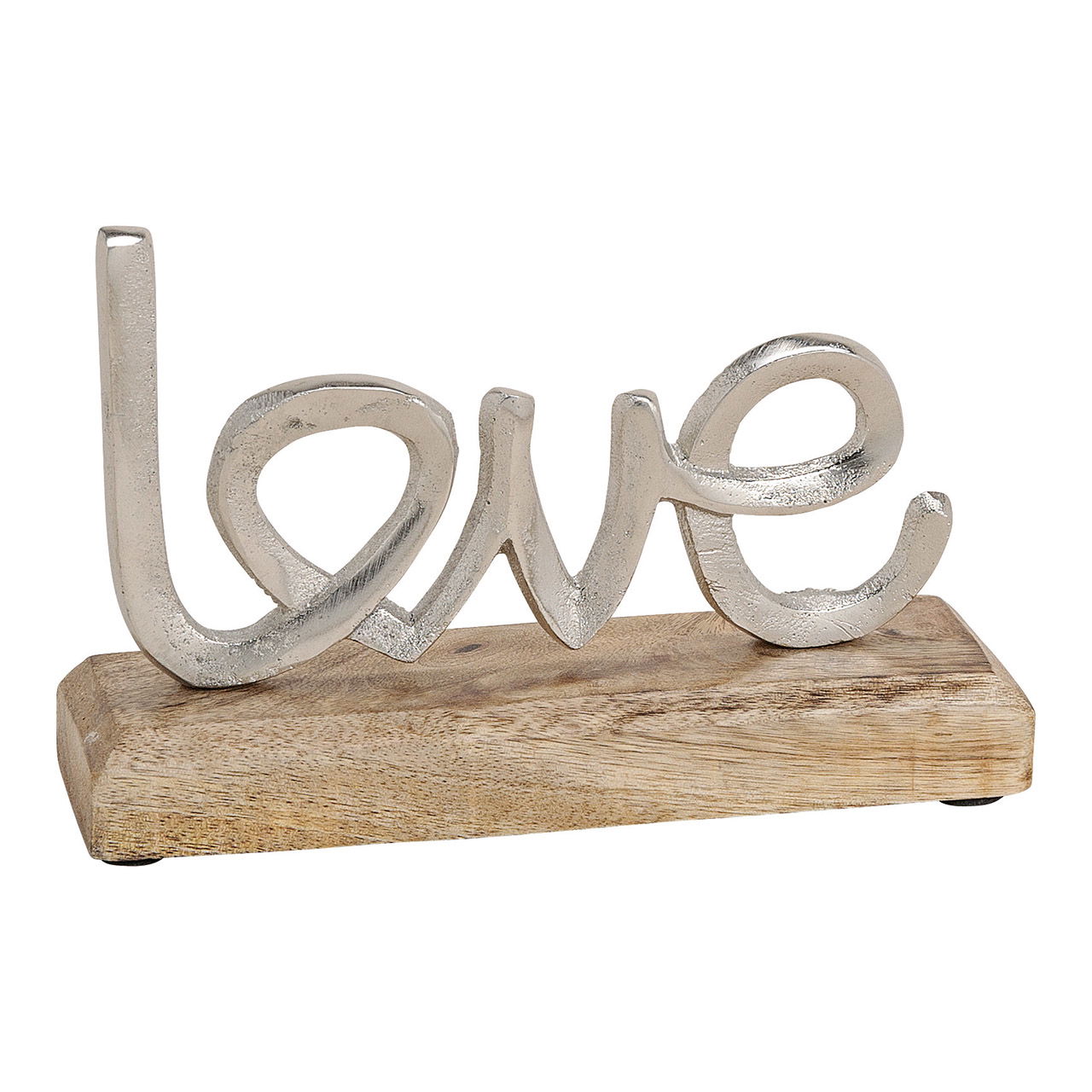 Colgante con letras Love de metal sobre base de madera de mango plateada, marrón, (A/H/D) 17x12x5cm