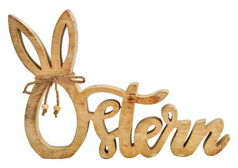 Opstaande letters, Pasen, konijn decor gemaakt van natuurlijk mangohout (B/H/D) 30x20x2cm