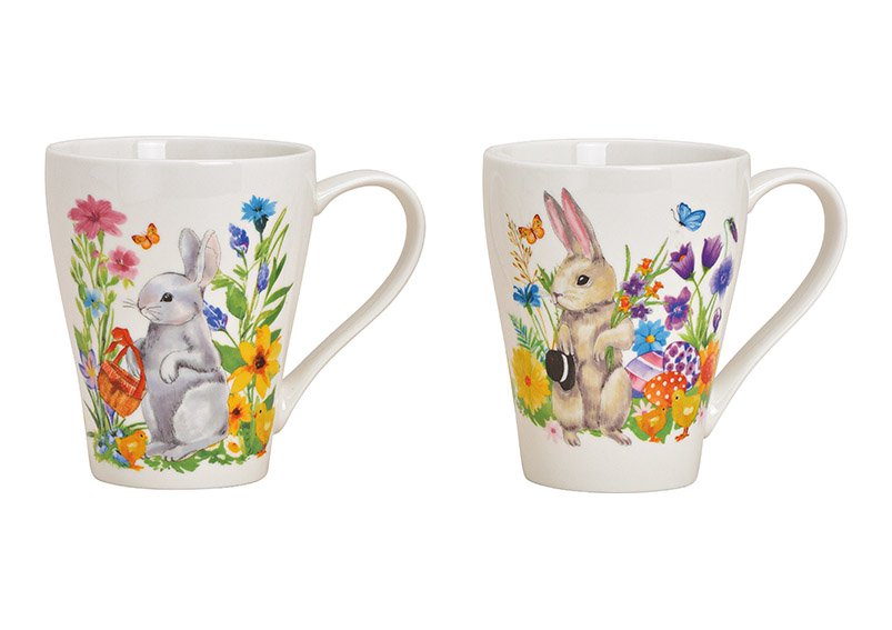 Mug rabbit decor made of porcelain multi-colored, 2 asst. (w / h / d) 13x11x8cm 350ml