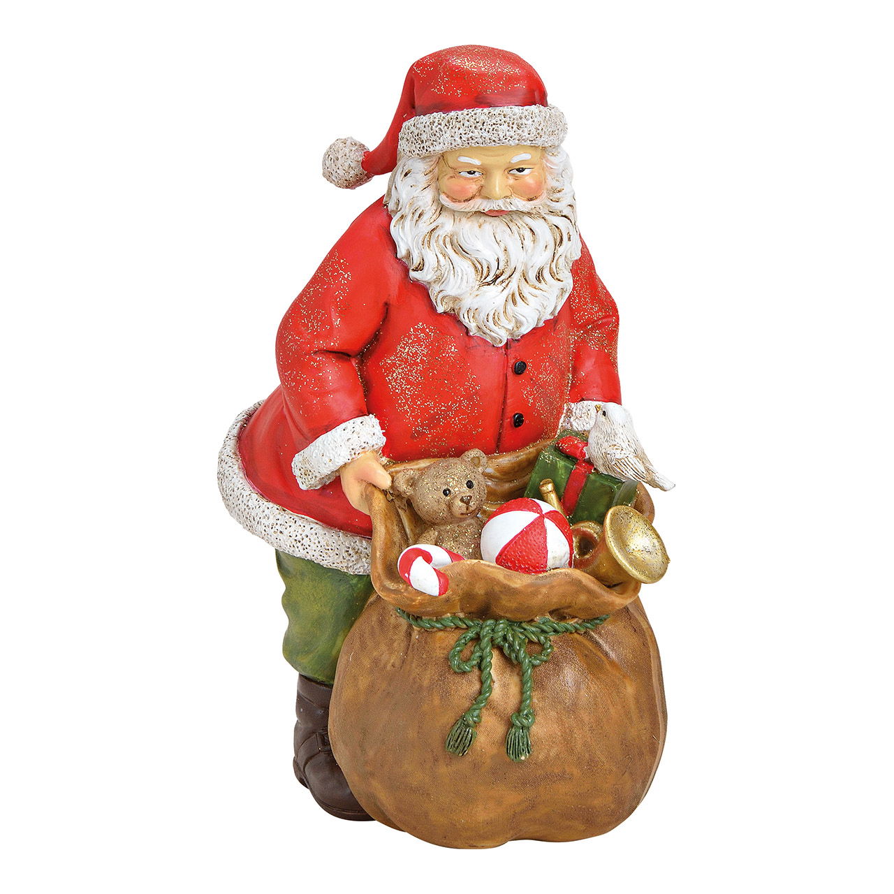 Kerstman met poly cadeauzakje rood (B/H/D) 9x19x13cm